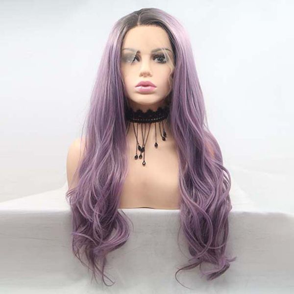 Female New Dyed Mixed Color Purple Hair Front Lace Chemical Fiber
