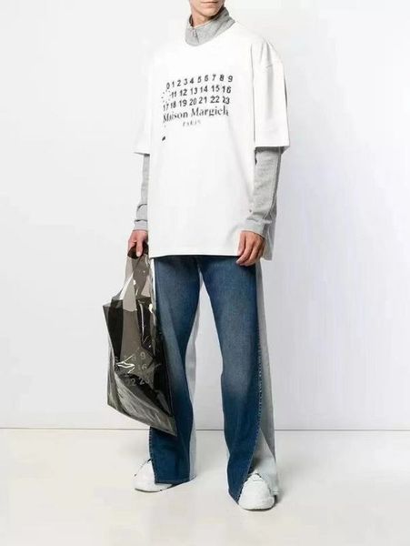 

20ss последний топ с коротким рукавом футболка мужчины женщины нечеткие цифры печатные тройники хлопок, White;black