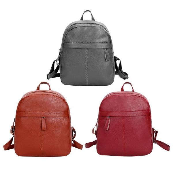 

women soft pu leather shoulder bag girls pure color college travel backpack