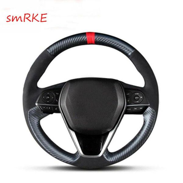 

hand sewing carbon fiber leather steering wheel cover for toyota camry 2018