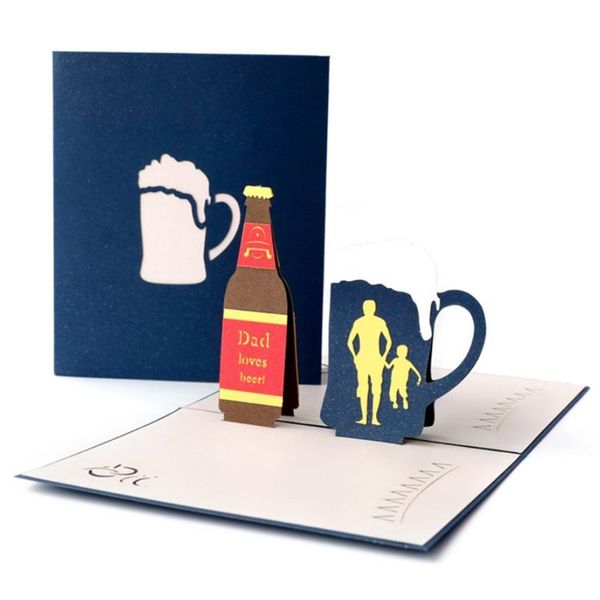 

beer happy father's day 3d -up gift cards with envelope laser cutting invitation greeting card postcards