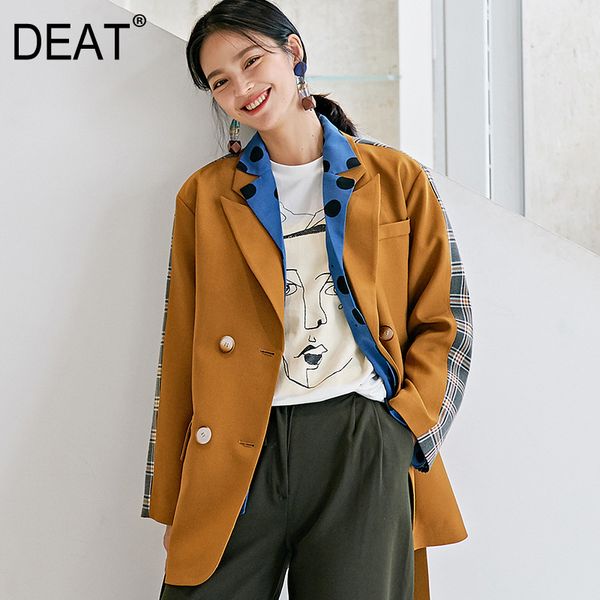 

deat] 2019 new spring summer lapel long sleeve plaid spliced double breasted brief wild jacket women coat fashion tide 13d080, Black;brown