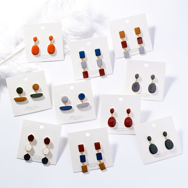 

2019 new fashion women colorful glaze geometric oval square dangle earrings waterdrop korean irregular pendientes jewelry gifts, Silver