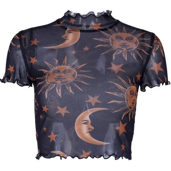 

pullover long sleeve summer ladies holiday crop soft slim fit see through mesh women t-shirt fashion cherub printed, White