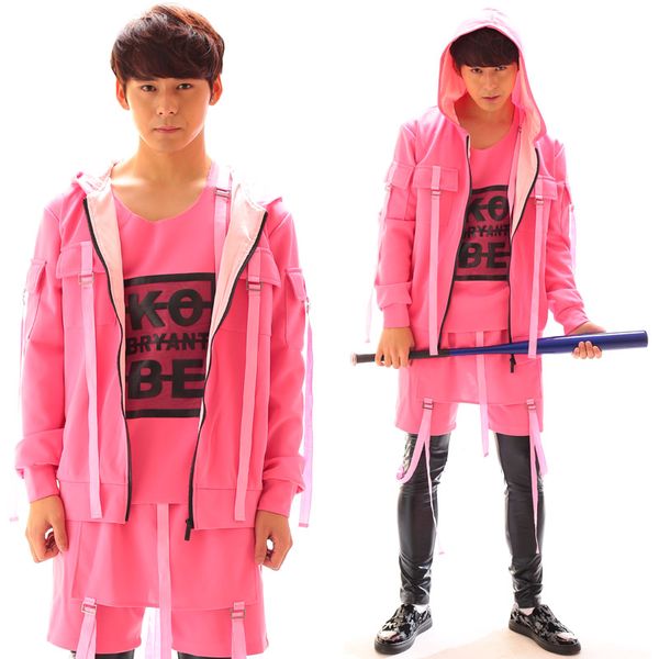 

jazz stage costume men hooded nightclub singers dancer outfit hip hop performance clothing dj ds gogo dancing clothes dnv10486, Black;red