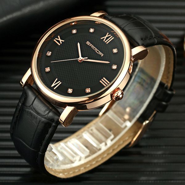 

sanda lovers business watch quartz watches waterproof leather strap p197, Slivery;brown