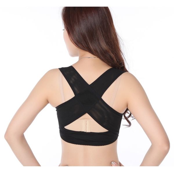 

new girl lady chest brace support belt posture back shoulder corrector vest -xl, Black;white