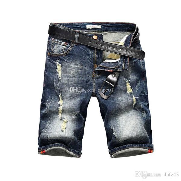 

2019 new mens jeans designer zipper ripped hole stretch denim shorts mens casual fashion popular denim shorts, Blue