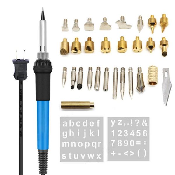 

60w adjustable soldering iron carving pyrography tool wood embossing burning soldering pen set welding tips kit