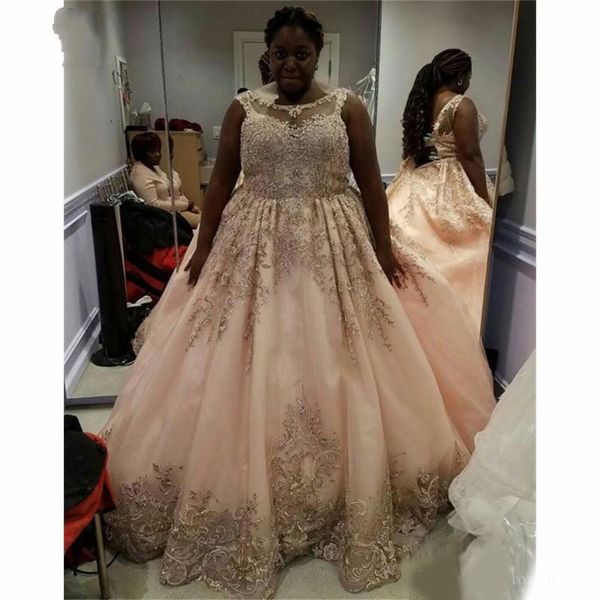 

perfect embroidered lace plus size prom sweet 16 dresses 2020 sheer neckline cap sleeve ruched evening gowns quinceanera formal dress, Black