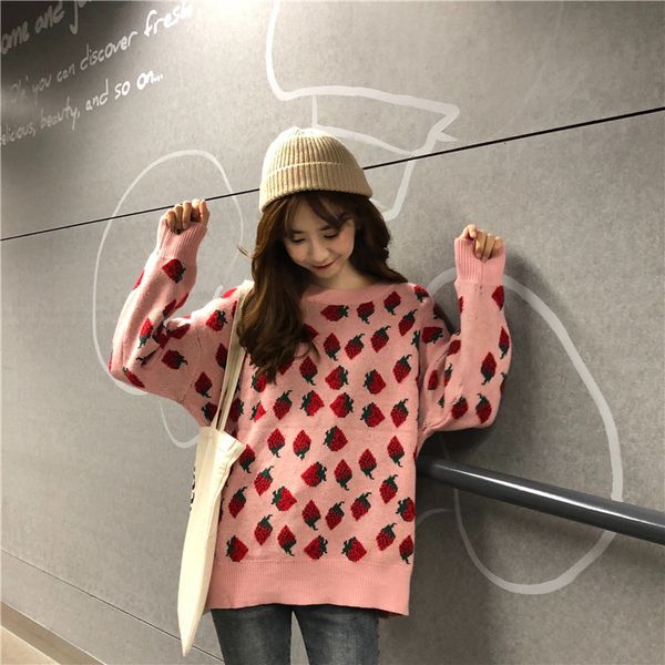 

strawberry jacquard sweater knit sweater, White;black