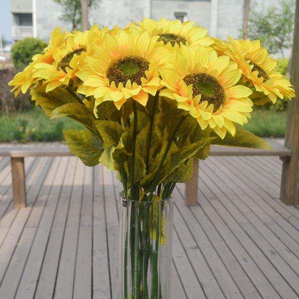 

new design sunflower fake sun flower artificial sunflowers 72cm long for home garden balcony windowsill decoration yellow color
