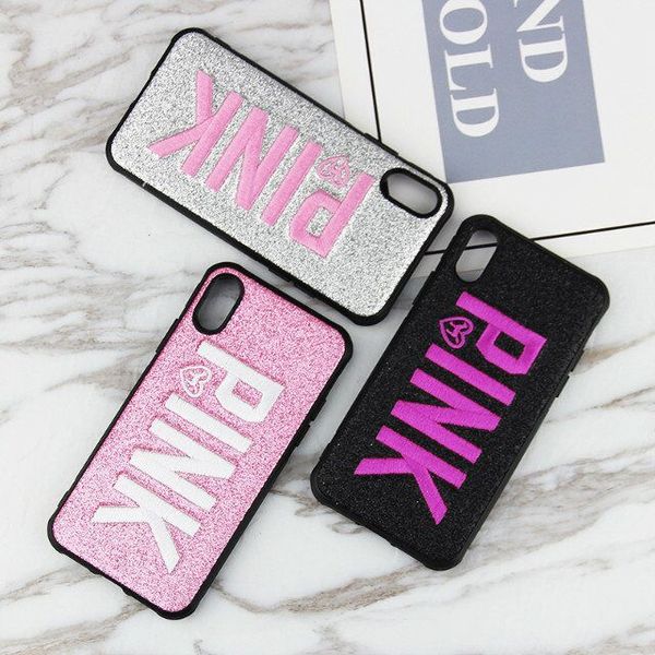 

for iphone xs max x xr phone case glitter pink embroidery for iphone 7 8 6 plus all-inclusive tpu soft cell phone cases