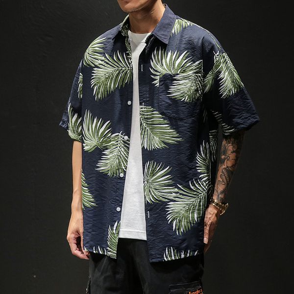 

harajuku printing mens shirts leaf hawaiian men shirt large sizes -5xl casual men shirt short sleeve, White;black