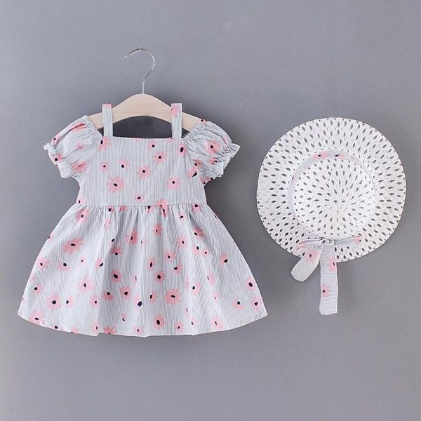 

2pcs summer baby girls dress sets kids small daisy print cute dresses casual backless sundress with hat 0-4t, Red;yellow