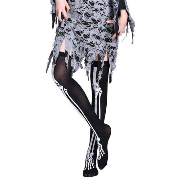 

2020 brand new halloween stocking women skeleton bat print gothic stockings cosplay party carnival costumes over knee stocking