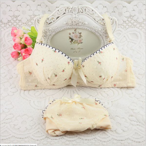 

2020 floral women ladies cotton bowknot bra sets underwear set push up a/b girls bra and panty set, Red;black
