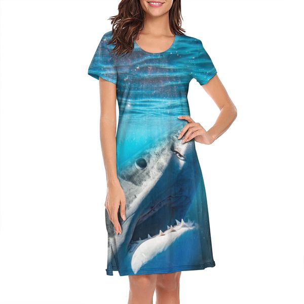 

ночные рубашки для женщин акулы морского дна лоренца выброса светокопировальных личностей романа короткого рукав nightdress красных коричнев, Black;red