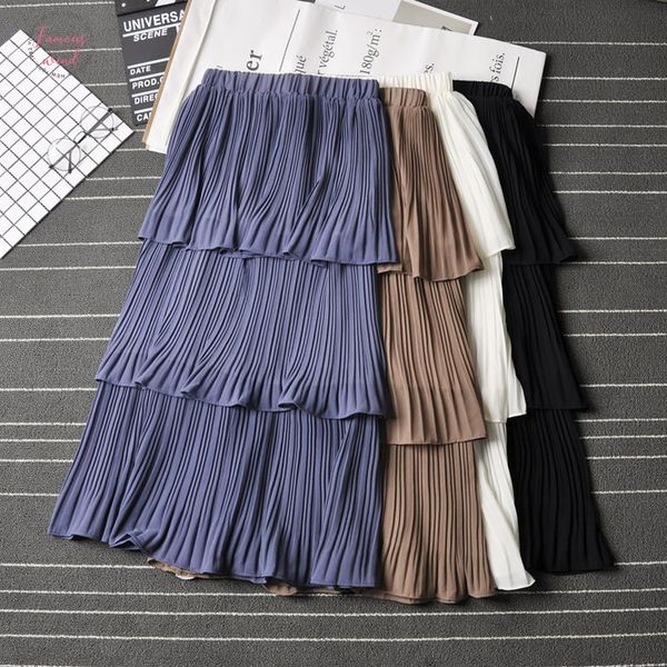 

fashion high waist pleated skirts womens chiffon midi skirts summer a line long skirts solid tulle skirt female 2019, Black