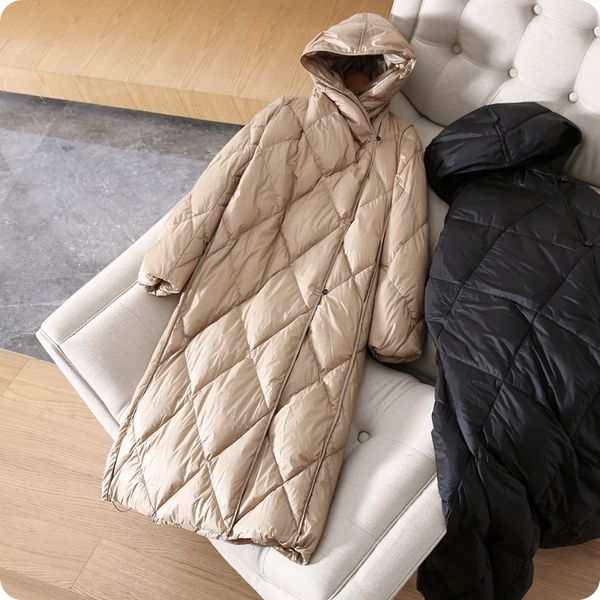 

зима новые поступления женщины ромб с капюшоном ультра теплый толстые 90% белых пуховики overcoats, Black