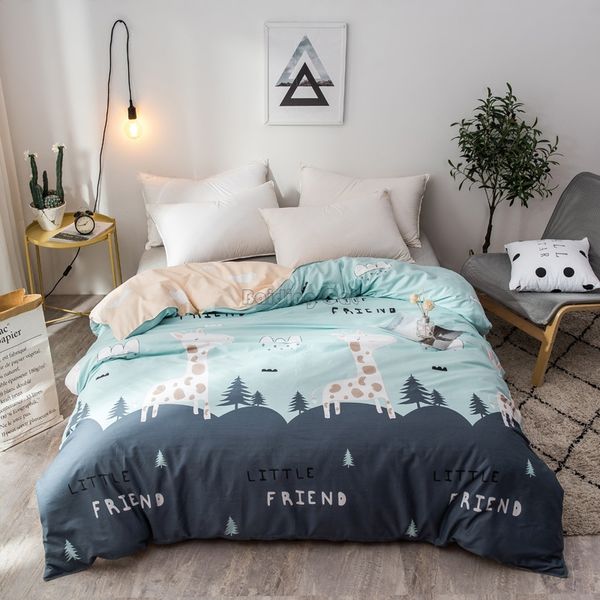 2020 Cartoon Green Forest Fawn Printed Duvet Cover 100 Cotton
