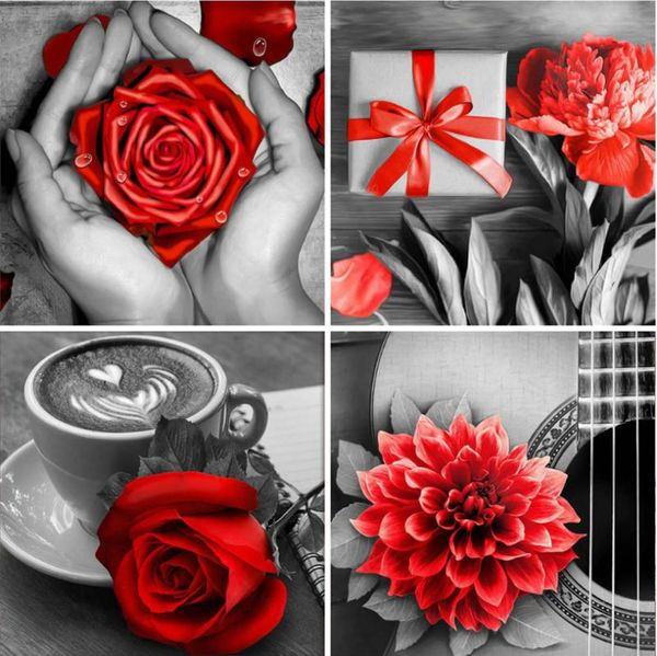

yikexin diamond painting red rose flowers rhinestone pictures embroidery full circular drill rose beaded painting home decor