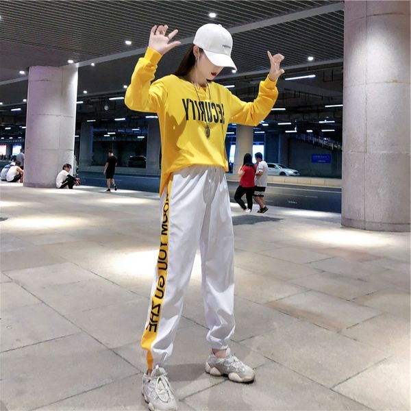 

autumn women sportswear tracksuit letter printed loose sweater sweatshirt+pant running jogging fitness gym casual set sport suit, Black;blue