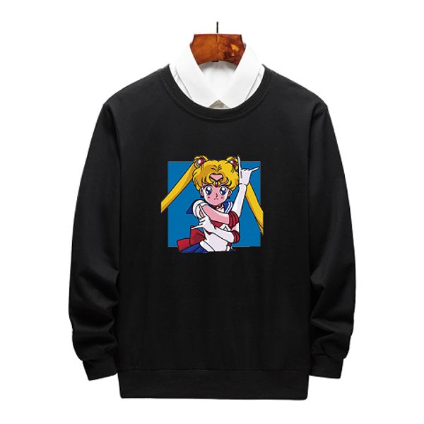 

mens and womens designer sweatshirt boys solid color womens cartoon print clothes youth casual clothes sailor moon print clothing 2019, Black