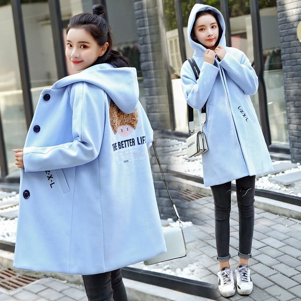 

сделайте более теплым зимой в han edition платье с шапкой вышивкой тканью новое длинное пальто, Black