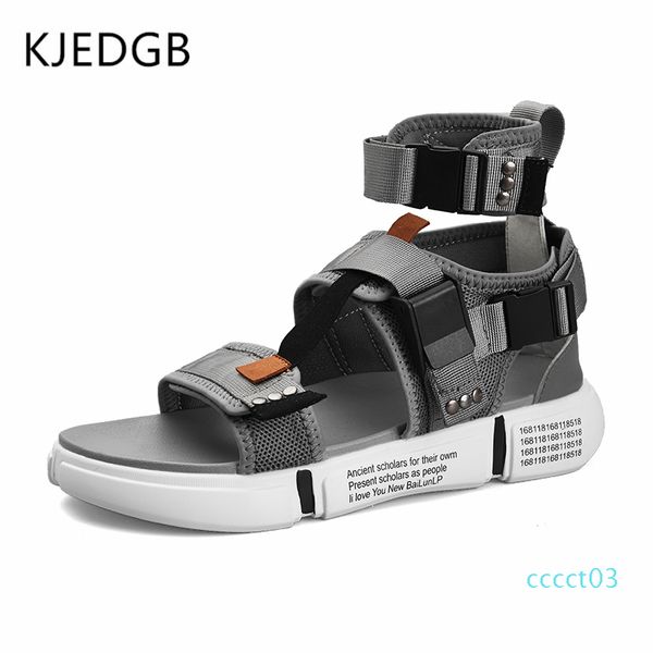 

kjedgb new 2019 fashion summer mens shoes gladiator sandals designers platform comfortable beach sandals male canvas men ct03, Black