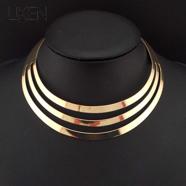 

uken fashion alloy torques neck choker necklace statement jewelry hollow design women punk personality bib collar necklaces, Silver