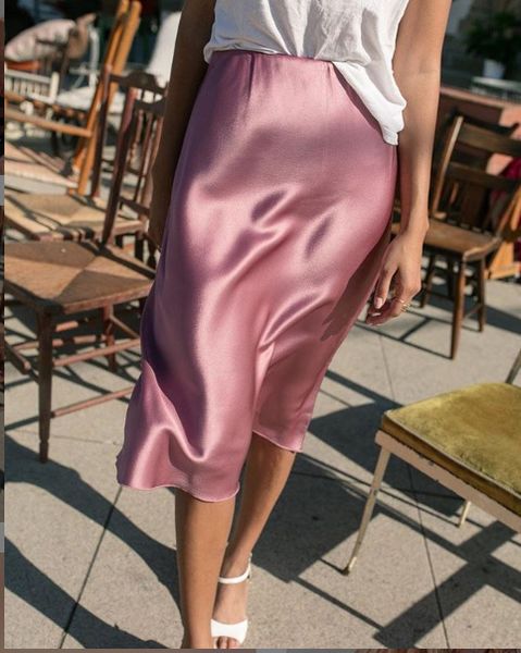 

women skirt 2020 spring/summer new smart elegant texture satin acetate midi skirt, Black