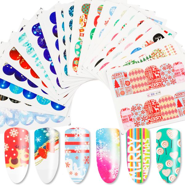 

12 pcs christmas snow elk transfer sticker 3d water transfer decals colorful design nail stickers for nail art decorations tips, Black