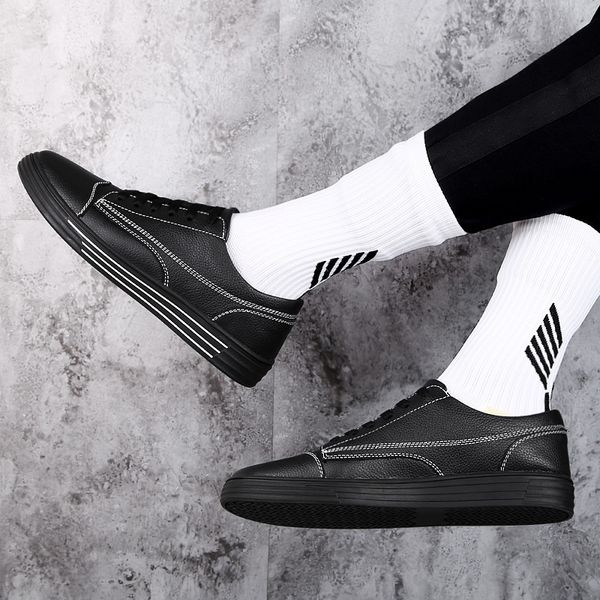 

luxury designer men real leather shoes fashion lace up autumn breathable dress casual loafers flats male sneakers shoes l4, Black