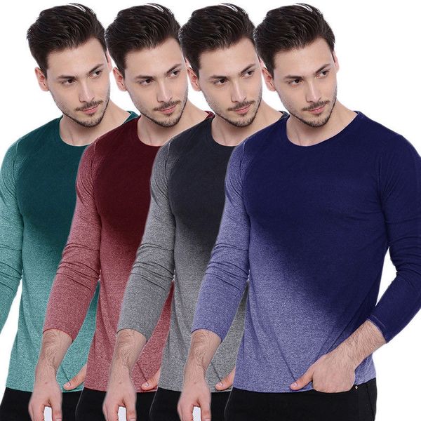 

autumn 2018 men's fashion cotton casual t-shirts slim fit gradient crew-neck long sleeve tee, White;black