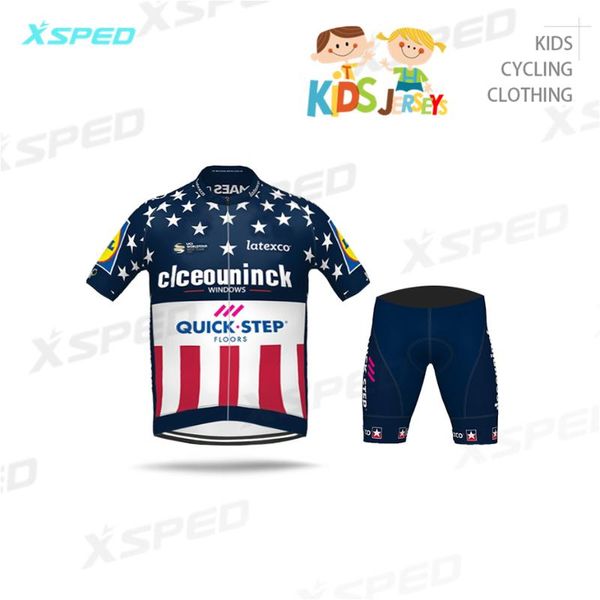 

quick step kids cycling clothing short sleeve clothes pro team jersey set children bike suit triathlon mtb maillot ropa ciclismo, Black;blue