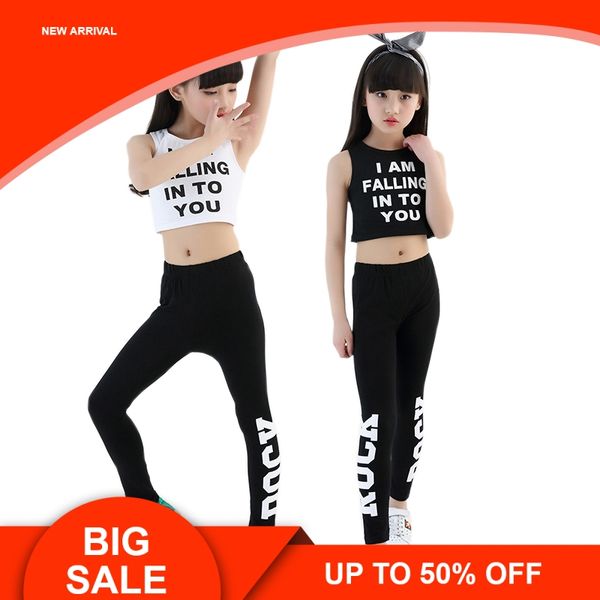 

kids letter crop tank legging two pieces set for girls summer style teenage girl hip hop clothing, White
