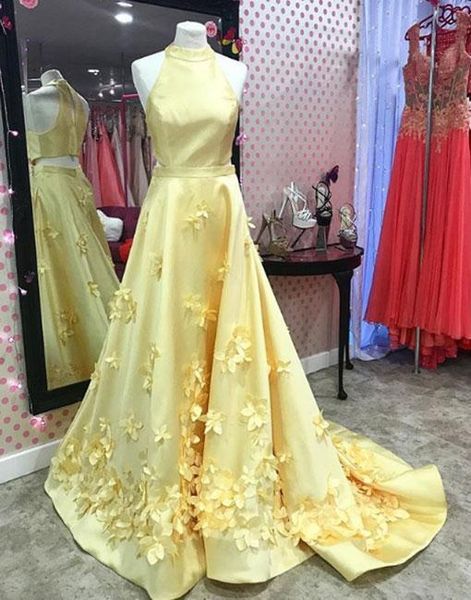 

2019 new hand made flowers prom dresses a-line robes de bal dress high necj cutaway sides satin backless evening dresses formal dress cheap, Black