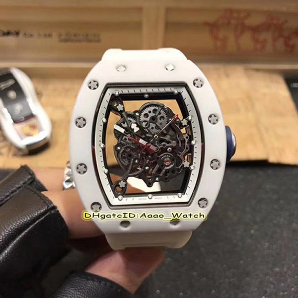 

Ver ion 43mm rm055 keleton dial white nanoceramic ca e japan miyota automatic men watch white rubber trap luxry watche high quality