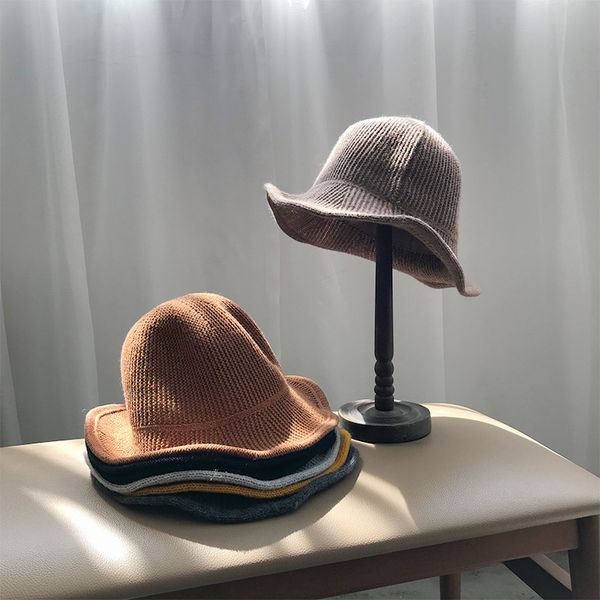 

2019 new winter wool hat knitted fishman hats for women solid color foldable fashion female warm hat, Blue;gray