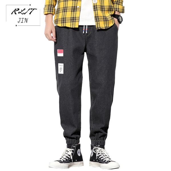 

rljt.jin trend direction super youth fashion joker pants mens jogger simple solid color printed casual jeans higher prices, Blue