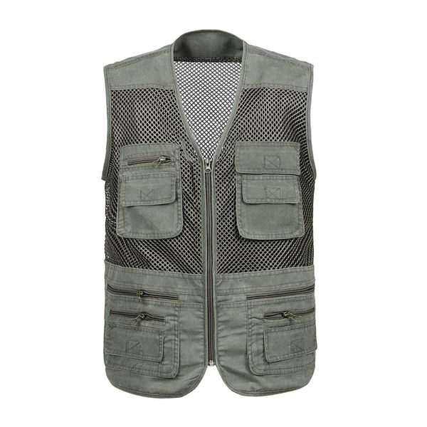 

4xl summer thin mesh breathable fast dry vest men outdoor hiking fishing hunting camping pgraphy multi pocket waistcoat, Gray;blue