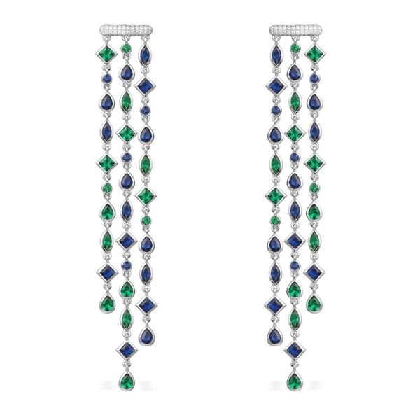 

godki luxury trendy long geometry tassels drop full mirco paved cubic zirconia engagement wedding drop earring fashion jewelry, Silver
