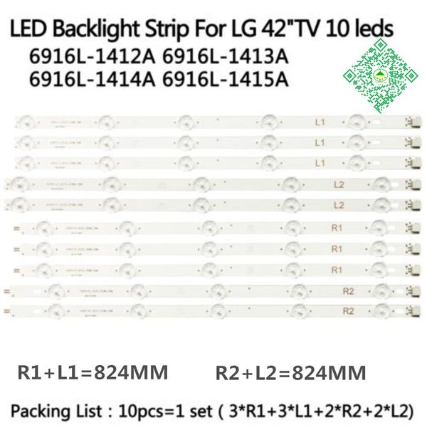 

100%new 10piece/lot tv led backlight strip for lg 42" row2.1 42ln542v 42ln575s 42la615v 6916l-1412a