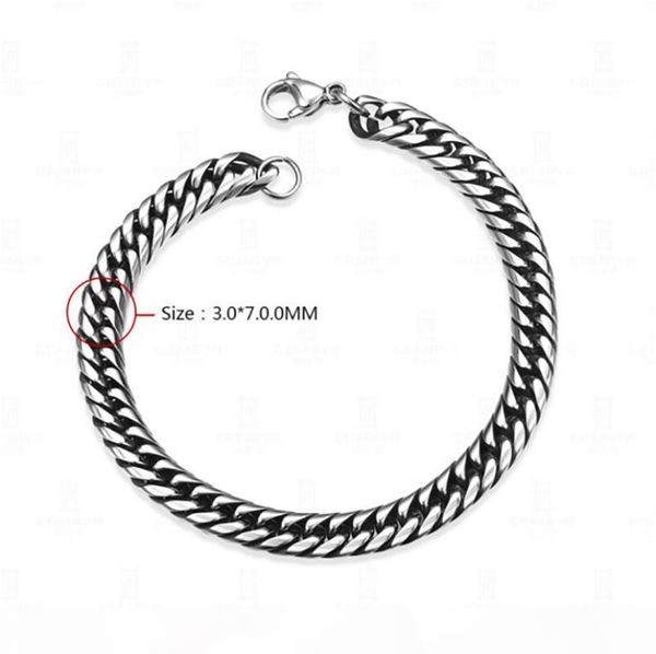 

20cm mens women 316l silver stainless steel 7mm interlock snake bones link chain bracelet, Black