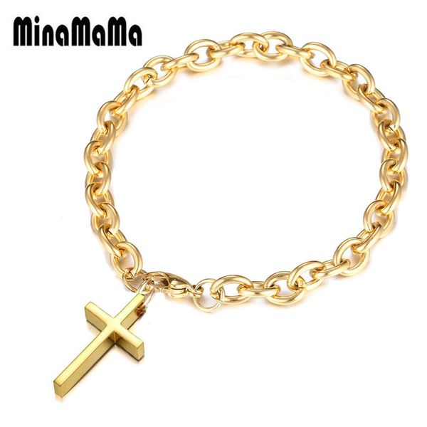 

new 316l stainless steel blank christian cross bracelets for women men gold silver color chain catholic bracelet, Black