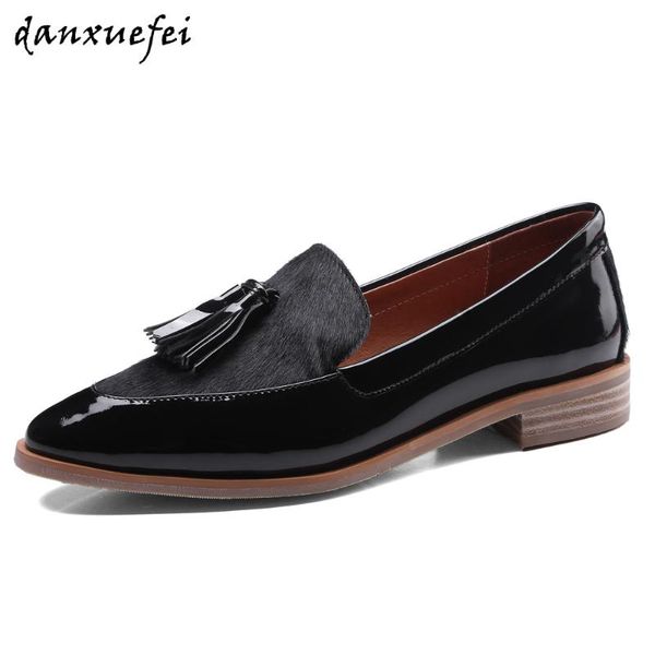

women's genuine leather horsehair patchwork slip-on flats loafers leisure soft comfortable espadrilles fringe casual shoes women, Black