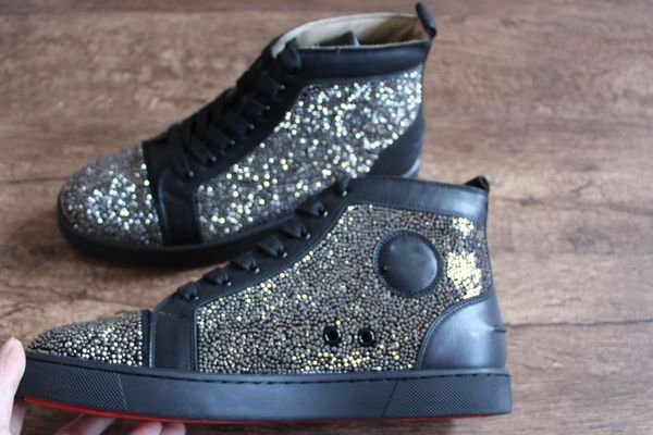 

mens women high-christiens designer shoes shiny studded spikes red bottom spikes orlato flat casual sneakers size 35-46, Black