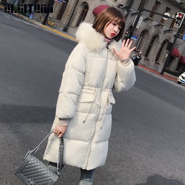 

new winter and autumn 2018 cotton jacket oversize large fur collar loose long cotton padded jacket, Black