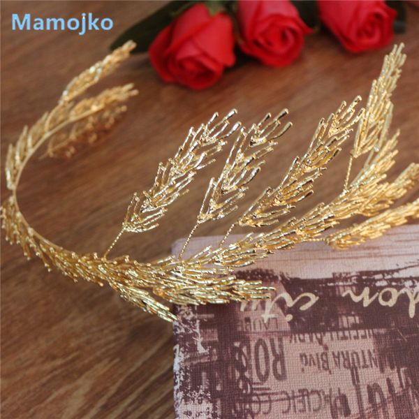 

mamojko baroque wedding bridal hair accessories bridesmaid wheat ears women gold crystal tiara crown headbands, Golden;white